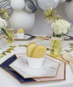 Harlow & Grey Erika Pale Pink And Navy Colorblock Large Plates Party Supplies