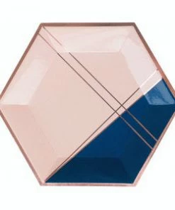 Harlow & Grey Erika Pale Pink And Navy Colorblock Large Plates Party Supplies
