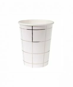 Meri Meri Party Supplies Metallic Silver Grid Paper Cups