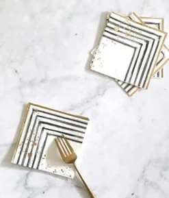 Harlow & Grey Rebelle - Black And White Brush Strokes Cocktail Paper Napkins Party Supplies