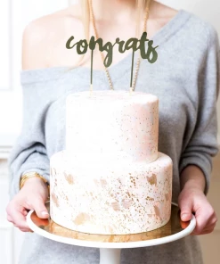 Harlow & Grey Party Supplies Congrats Gold-Mirrored Cake Topper