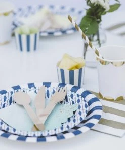 Paper Eskimo Party Supplies Navy Blue Stripe Baking Cups